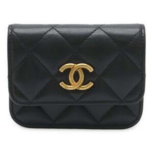 CHANEL Black Leather Logo Pouch